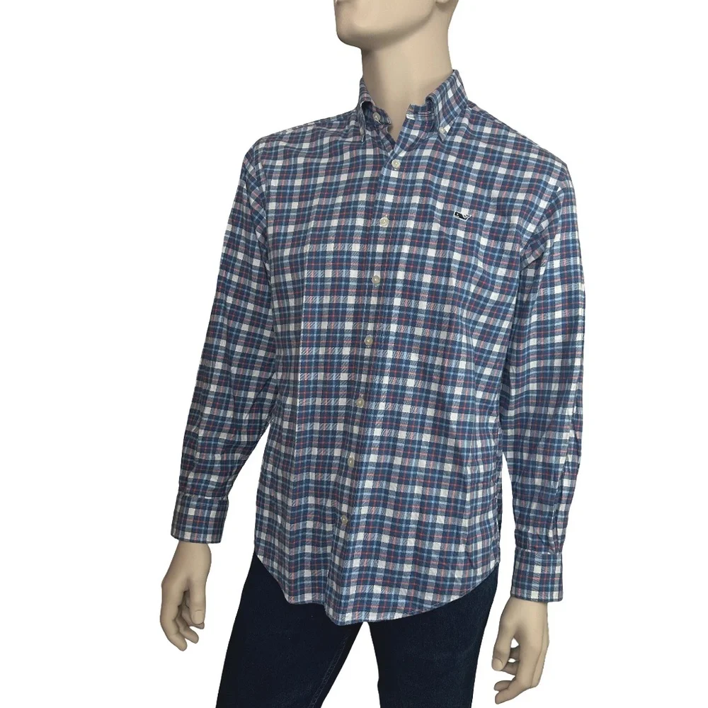 Vineyard Vines by Shep & Ian Whale Shirt Cotton Button Front Plaid Monogrammed - Picture 3 of 14